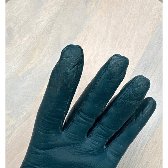 Coach Womens Green Leather Gloves With Signature Cuff Detail Size 7.5 - Picture 10 of 11